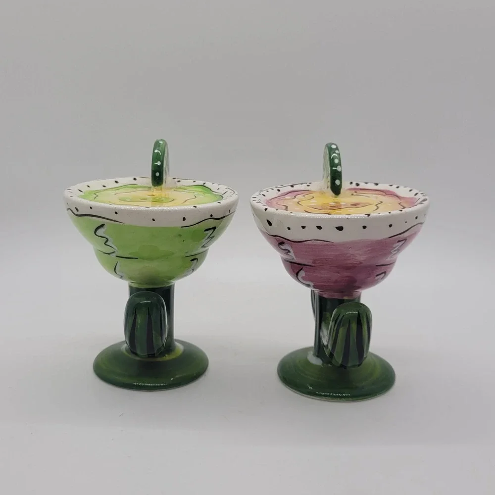 C.A. Ceramic Margarita Cactus Salt and Pepper Shaker Set Southwest Barware Decor